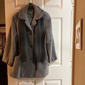Elegant Gray Pea Coat with Scarf